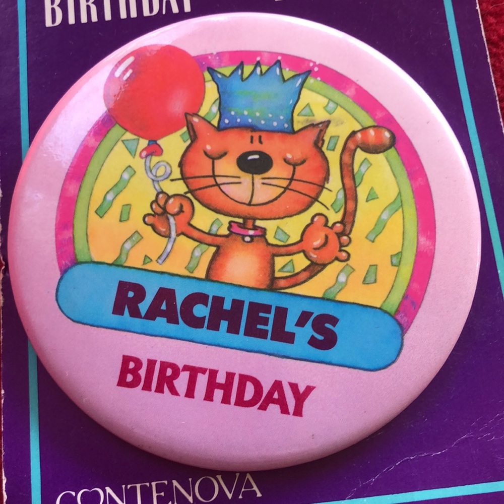 Vintage RACHEL’S BIRTHDAY button pin - Picture 2 of 7